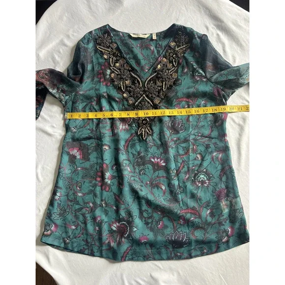 Soft Surroundings Paisley Heavily Beaded Blouse 2 Piece Womens Size Med Teal - Picture 10 of 12